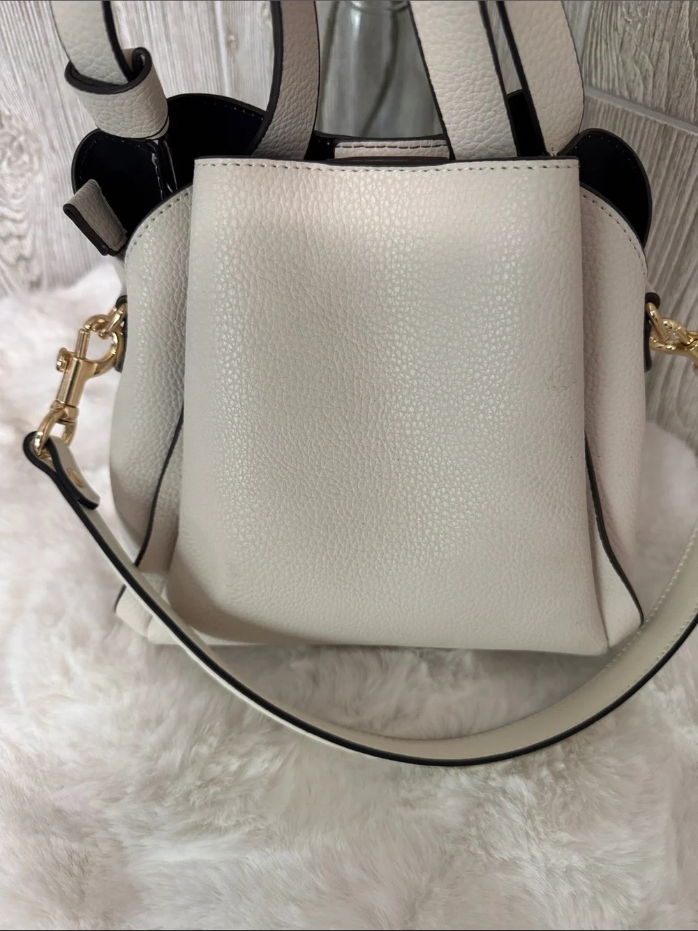 kate spade Cream Pebbled Leather Shoulder Bag with Black Trim